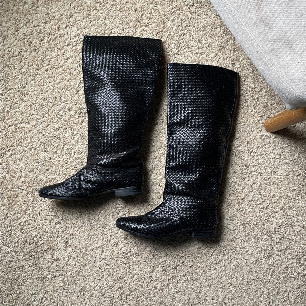 Vintage Black Basket Weave Knee High Boots - Picture 6 of 6